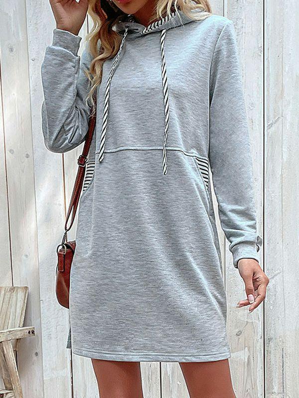 Womens A-line Long Sleeves Drawstring Pockets Hooded Hoodies Tops Mini Dresses | Dresses Clothing Dresses