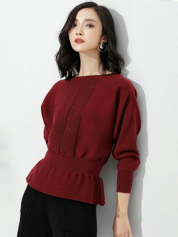 Womens Casual Long Sleeves Solid Color Boat Neck Tunic Sweater Tops | Tops Clothing Tops