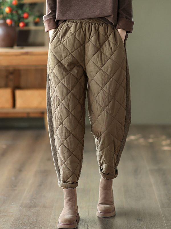 Womens Casual Loose Quilted Solid Color Padded Harem Pants | Bottoms Bottoms Bottoms