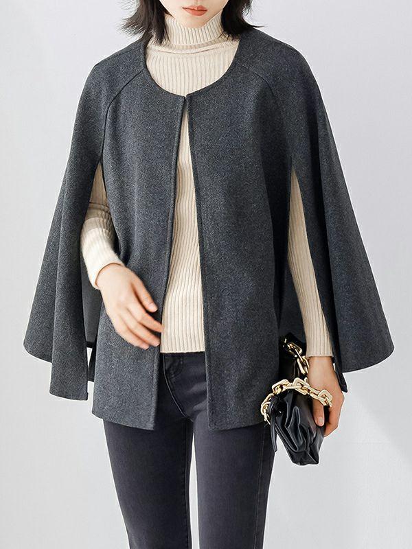 Womens Casual Loose Solid Color Round-Neck Cape Outerwear | Tops Clothing Tops