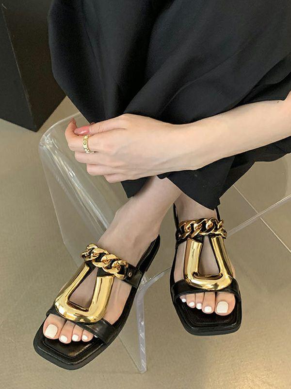 Womens Chains Open Toe Split-Joint Square-Toe Sandals | Shoes Accessories&Shoes Shoes