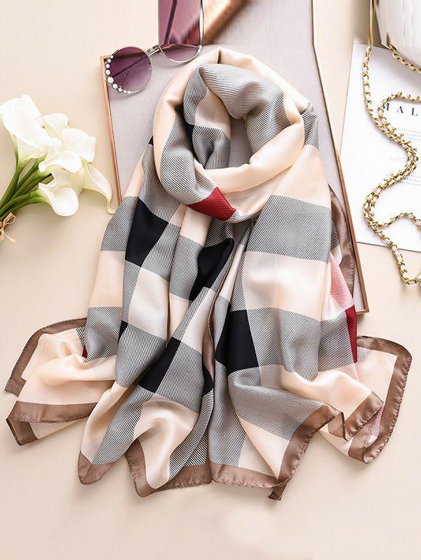 Womens Chic Plaid Silk Imitation Shawl&Scarf | Accessories Accessories Accessories