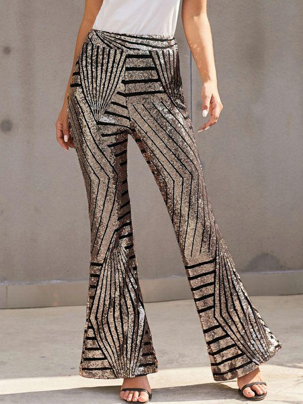 Womens Flared Pants High Waisted Contrast Color Striped Sequined Pants | Bottoms Bottoms Bottoms