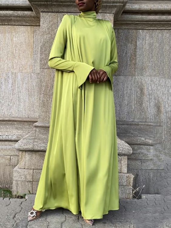 Womens Flared Sleeves Long Sleeves Solid Color High-Neck Maxi Dresses | Dresses Clothing Dresses