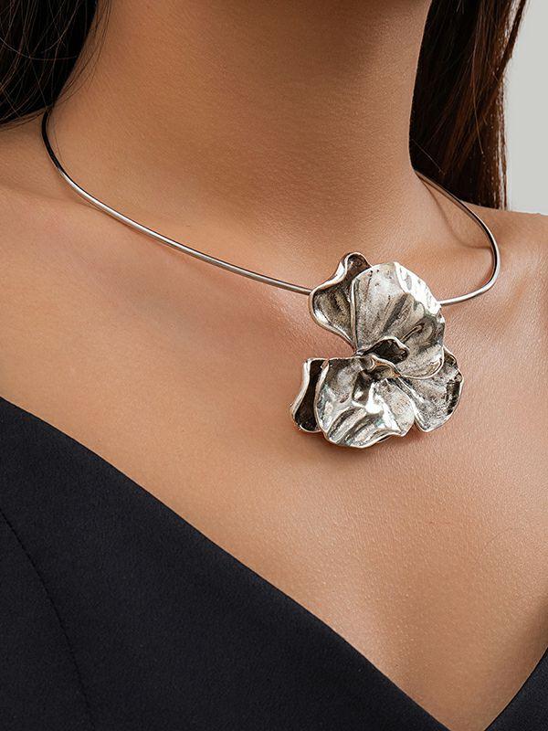 Womens Flower Shape Pleated Solid Color Dainty Necklace Necklaces Accessories | Jewelry Accessories&Shoes Jewelry