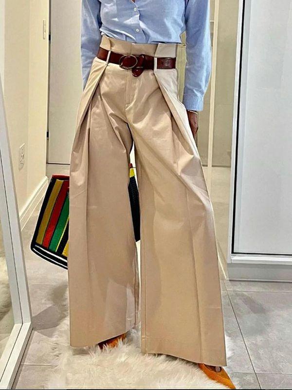 Womens High Waisted Loose Pleated Solid Color Split-Joint Pants Trousers | Bottoms Bottoms Bottoms