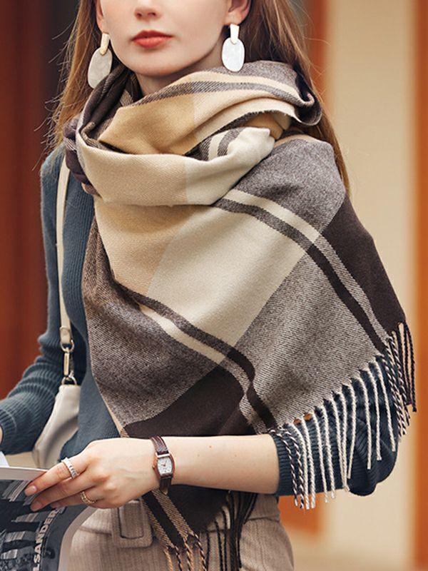 Womens Keep Warm Plaid Tasseled Shawl&Scarf | Accessories Accessories Accessories