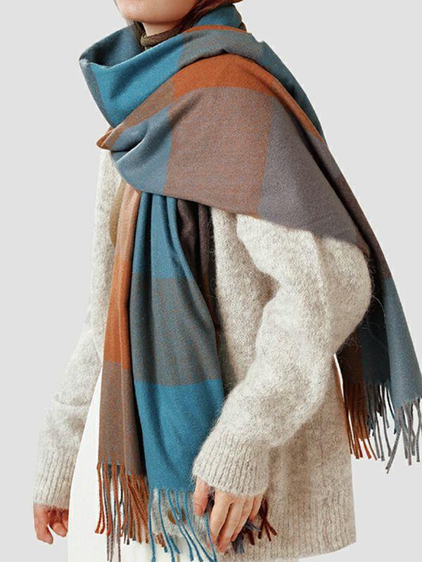 Womens Keep Warm Plaid Tasseled Shawl&Scarf | Accessories Accessories Accessories