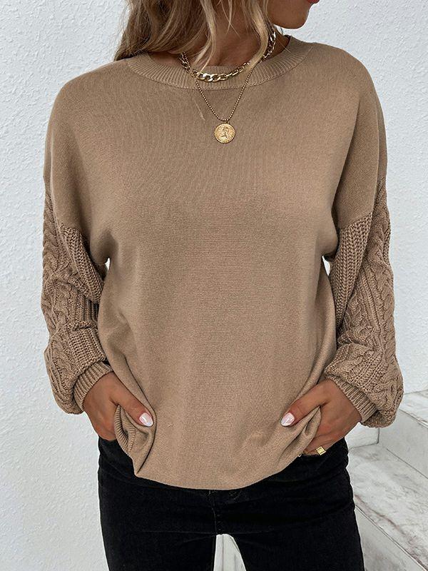 Womens Knitted Twist Long Sleeves Solid Color Round-Neck Sweater Tops | Tops Clothing Tops