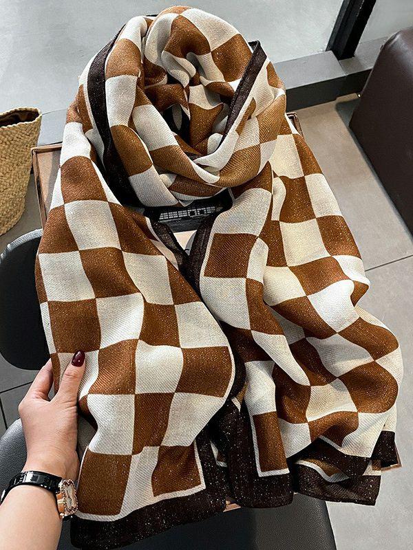 Womens Linen Plaid Printed Sun-Proof Warm Shawl Scarf | Accessories Accessories Accessories