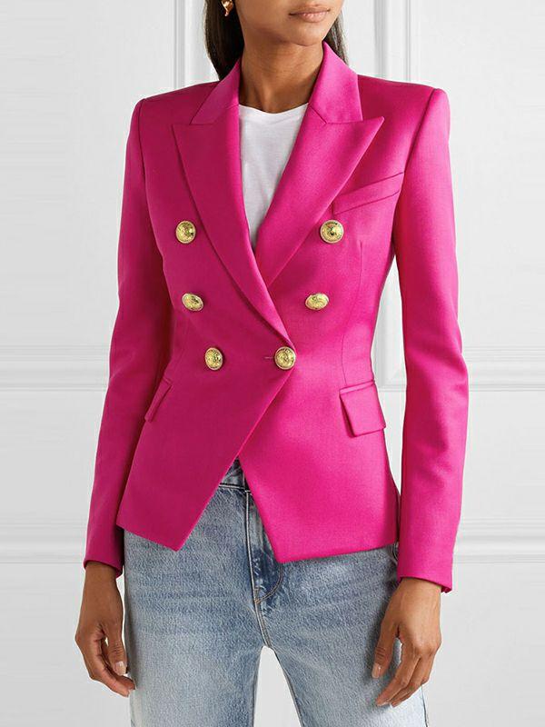 Womens Long Sleeves Buttoned Notched Collar Blazer Outerwear | Tops Clothing Tops