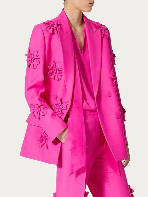 Womens Long Sleeves Flower-Embellished Solid Color Lapel Blazer Outerwear | Tops Clothing Tops