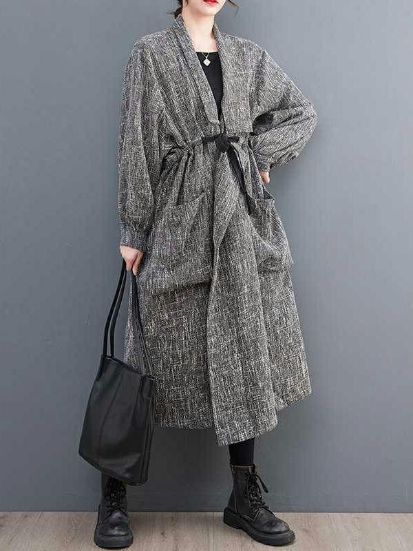 Womens Long Sleeves Loose Drawstring Pockets Lapel Trench Coats | Tops Clothing Tops