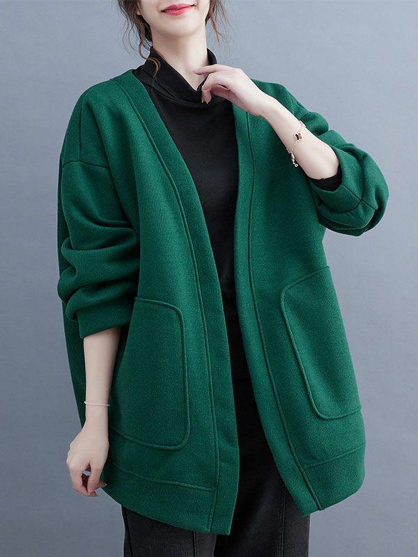 Womens Long Sleeves Loose Pockets Solid Color Collarless Outerwear | Tops Clothing Tops