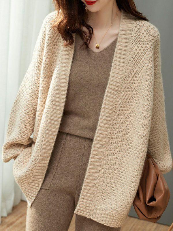 Womens Long Sleeves Loose Solid Color Collarless Cardigan Tops | Tops Cardigans Tops