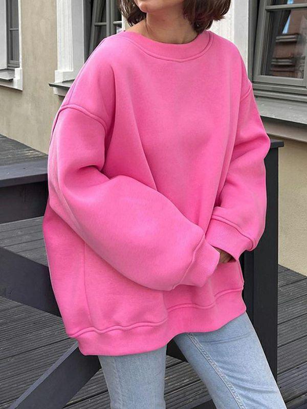 Womens Long Sleeves Loose Solid Color Round-Neck Sweatshirt Tops | Tops Clothing Tops