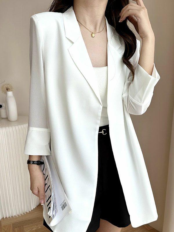 Womens Long Sleeves Loose Solid Color Split-Side Sun Protection Notched Collar Blazer Outerwear | Tops Clothing Tops