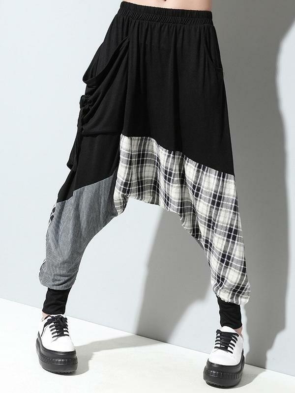 Womens Loose Plaid Split-joint Harem Pants | Bottoms Bottoms Bottoms