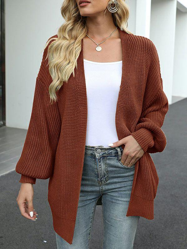 Womens Loose Puff Sleeves Solid Color Split-Joint Cardigan Coats | Tops Cardigans Tops