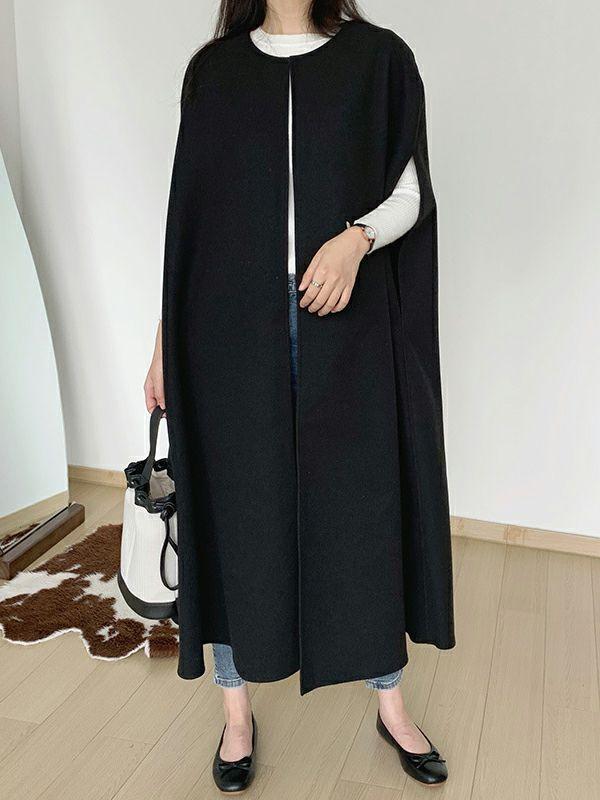 Womens Loose Sleeveless Solid Color Round-Neck Cape Outerwear | Tops Clothing Tops