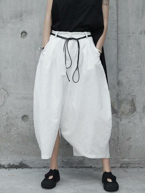 Womens Loose White Linen Split-side Harem Pants | Bottoms Bottoms Bottoms