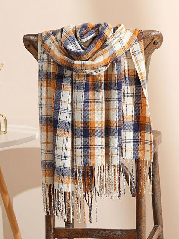 Womens Original Creation Contrast Color Plaid Tasseled Shawl&Scarf | Accessories Accessories Accessories