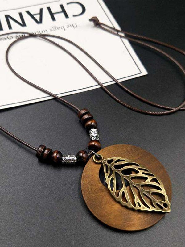 Womens Original Vintage Wood Alloy Leaf Necklace | Jewelry Accessories&Shoes Jewelry