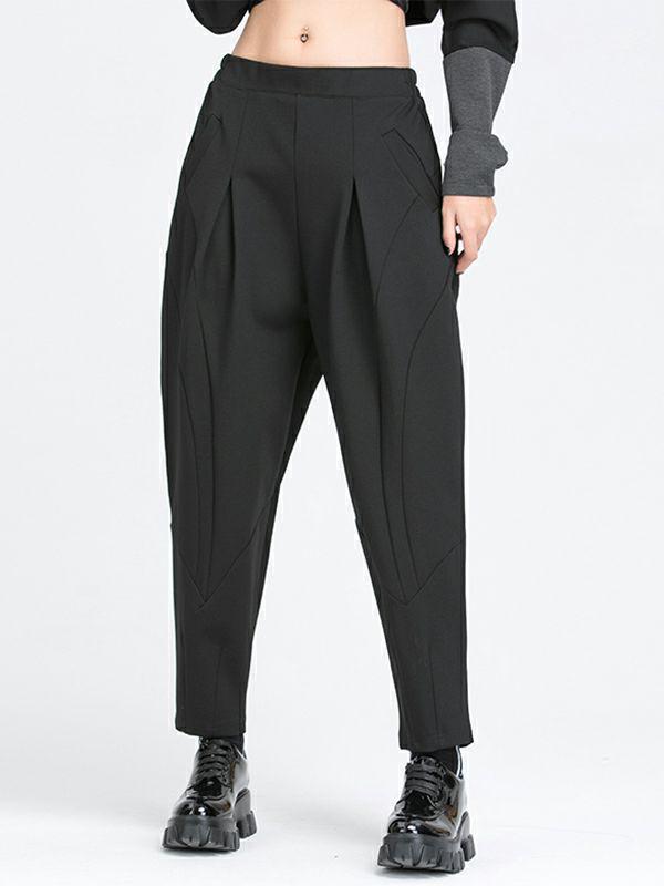 Womens Simple Casual Split-Joint Pleats Black Harem Pants | Bottoms Bottoms Bottoms