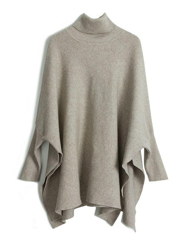 Womens Simple Loose Solid Color High-Neck Batwing Sleeves Sweater | Tops Clothing Tops