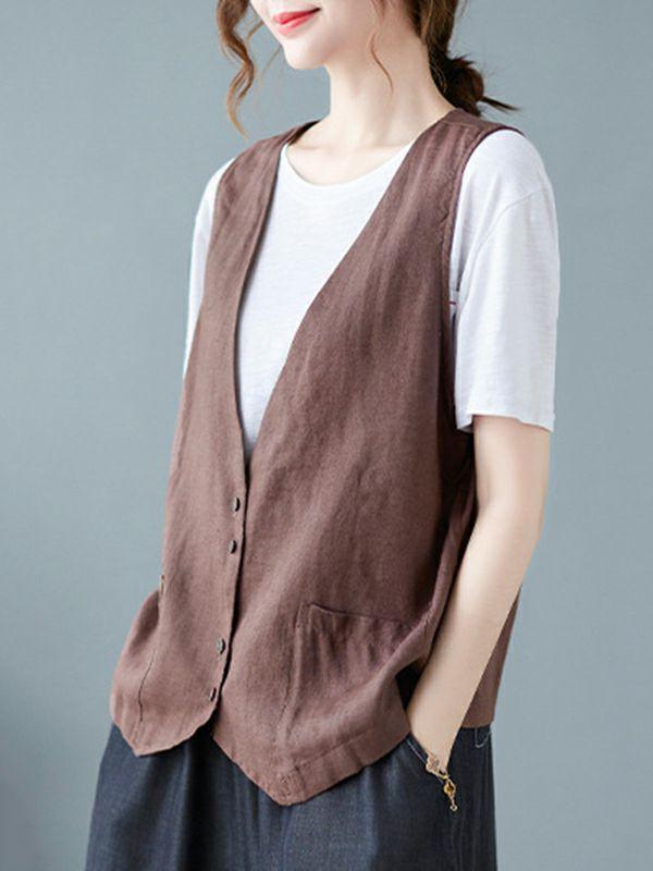 Womens Simple Loose V-Neck Solid Color Vest | Tops Clothing Tops