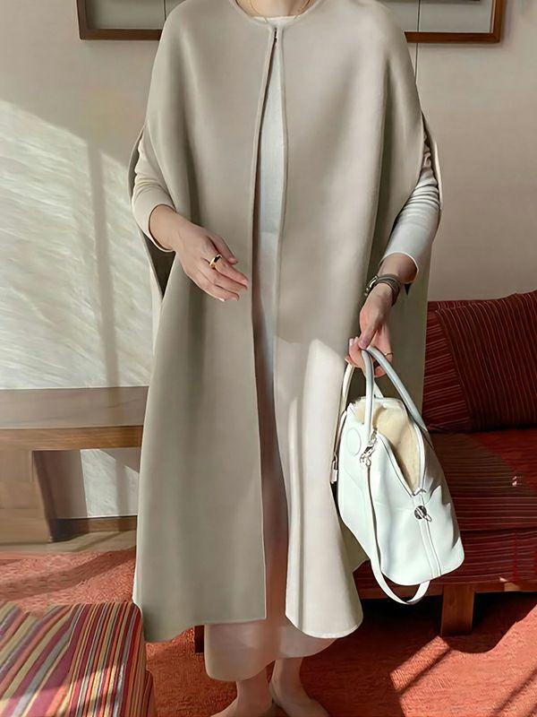 Womens Simple Sleeveless Solid Color Round-Neck Cape Outerwear | Tops Clothing Tops