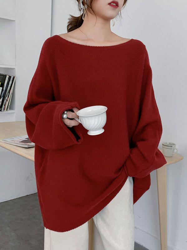 Womens Simple Solid Color Round-Neck Sweater | Tops Clothing Tops