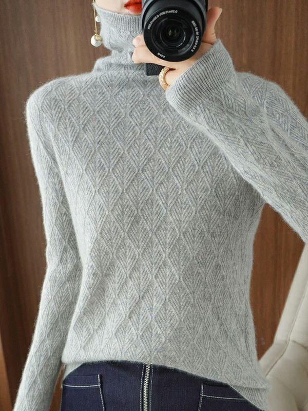 Womens Solid Color Long Sleeves High-Neck Sweater Tops | Tops Clothing Tops