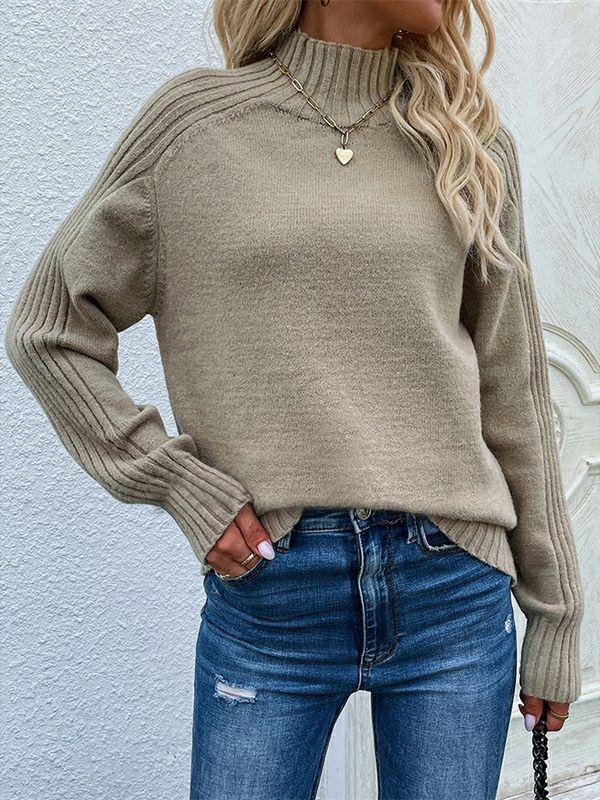 Womens Stylish Long Sleeves Loose Solid Color High-Neck Sweater Tops | Tops Clothing Tops