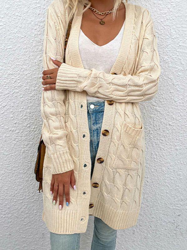 Womens Urban Simple Loose Buttoned Solid Color Jacquard Cardigan Coat | Tops Cardigans Tops