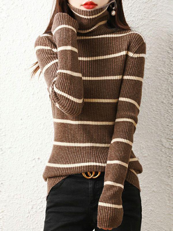 Womens Urban Skinny Striped High-Neck Sweater Tops | Tops Clothing Tops