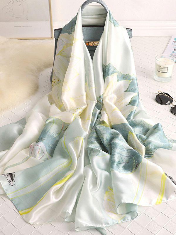 Womens Vintage Floral Printed Silk Imitation Shawl Scarf | Accessories Accessories Accessories