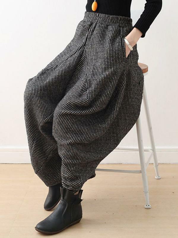 Womens Vintage Knitted Thickening Asymmetric Lantern Wide Leg Pants | Bottoms Bottoms Bottoms