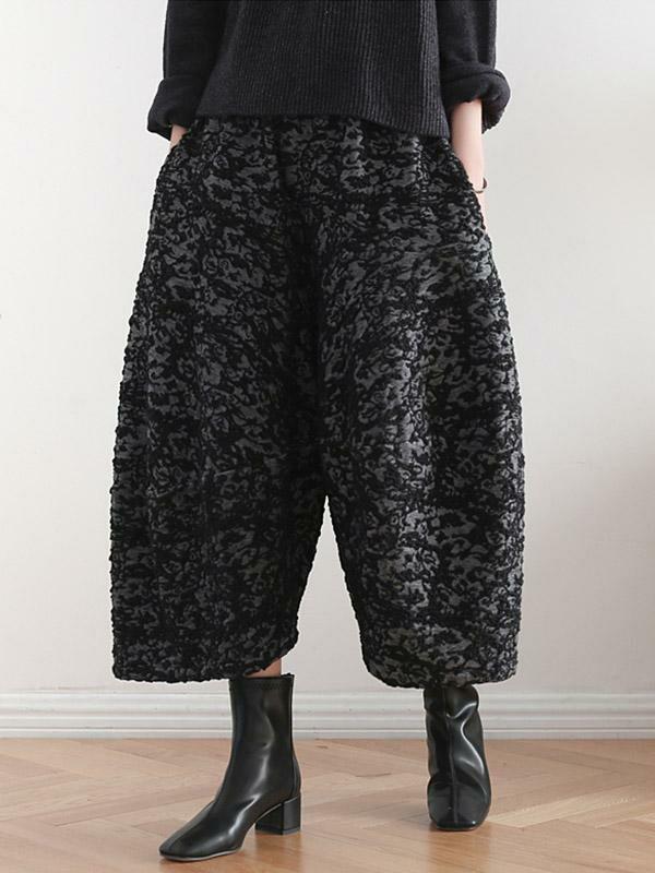 Womens Vintage Loose Thickening Jacquard Nine-Quarter Pants | Bottoms Bottoms Bottoms