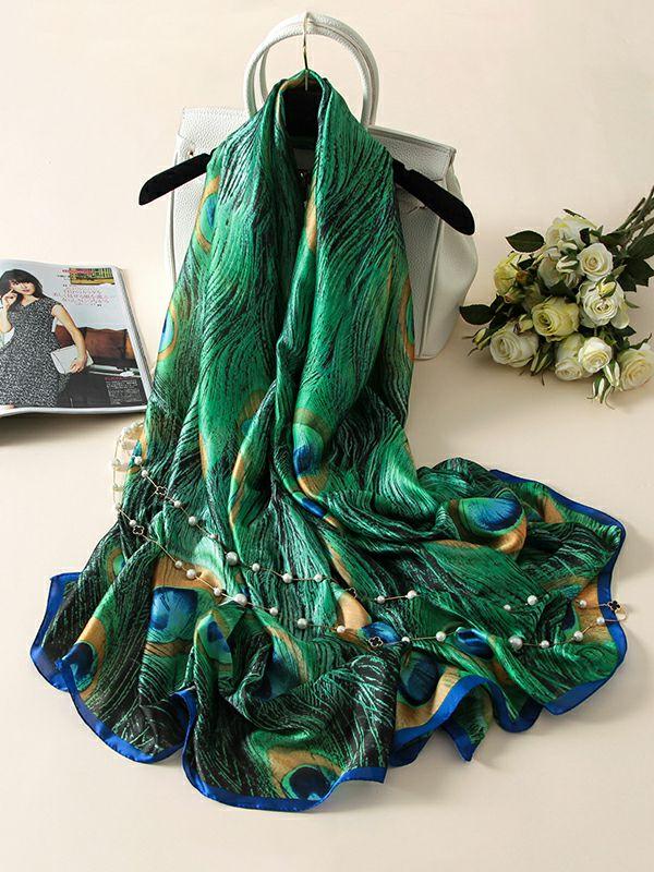 Womens Vintage Peacock Printed Silk Imitation Shawl&Scarf | Accessories Accessories Accessories